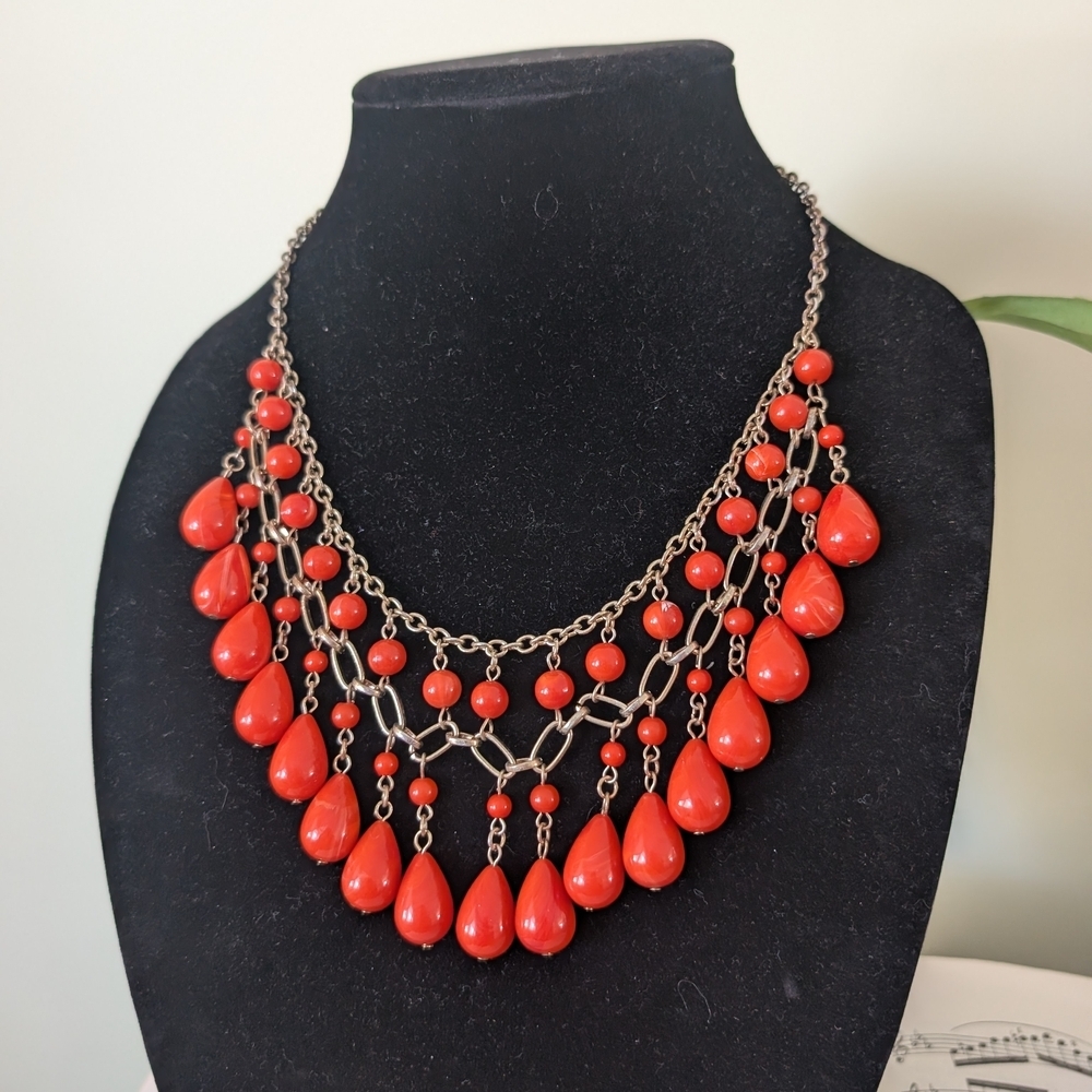 Vintage Red Beaded Statement Necklace